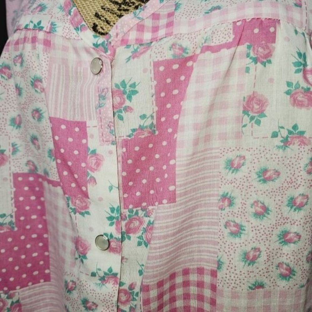 Vintage Barbiecore Pink Patchwork Snap Front Smoc… - image 2